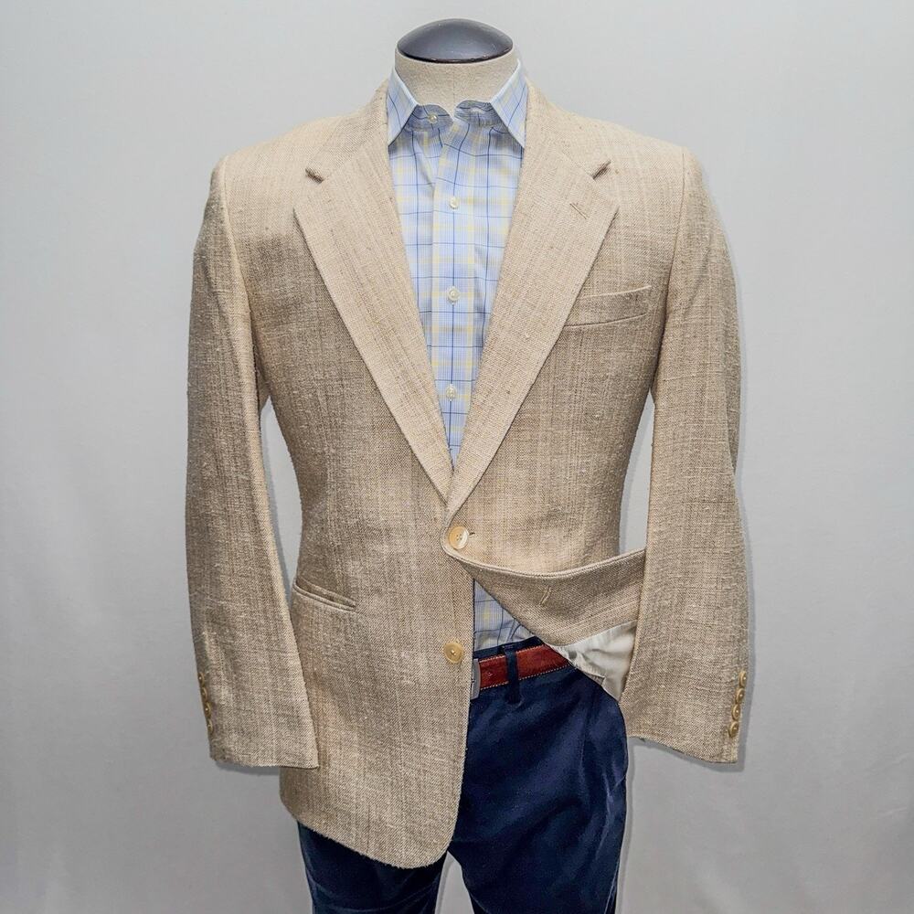 Joe Namath Signature Collection Sport Coat 42R Beige 100% Silk 2 Button Blazer